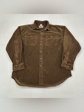 Vintage 90s The Territory Ahead Brown Waffle Corduroy Button Up Shirt Men’s XL